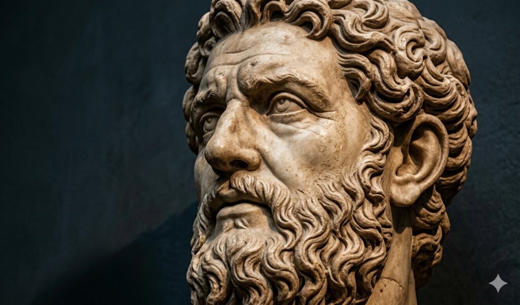 Stoic man looking right